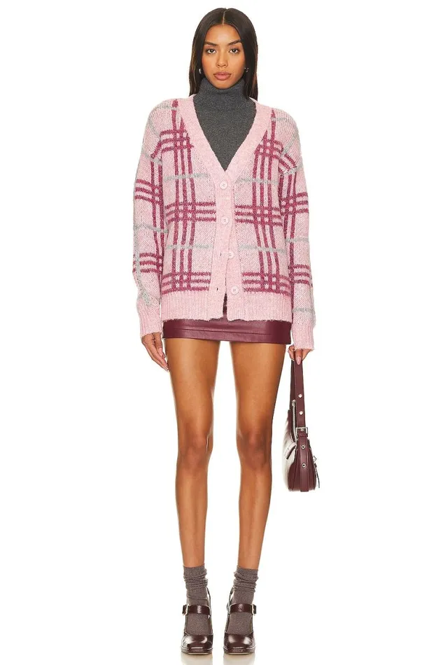 Damia Plaid Cardigan Pink Plaid Women Lovers and Friends Sweaters and Knits