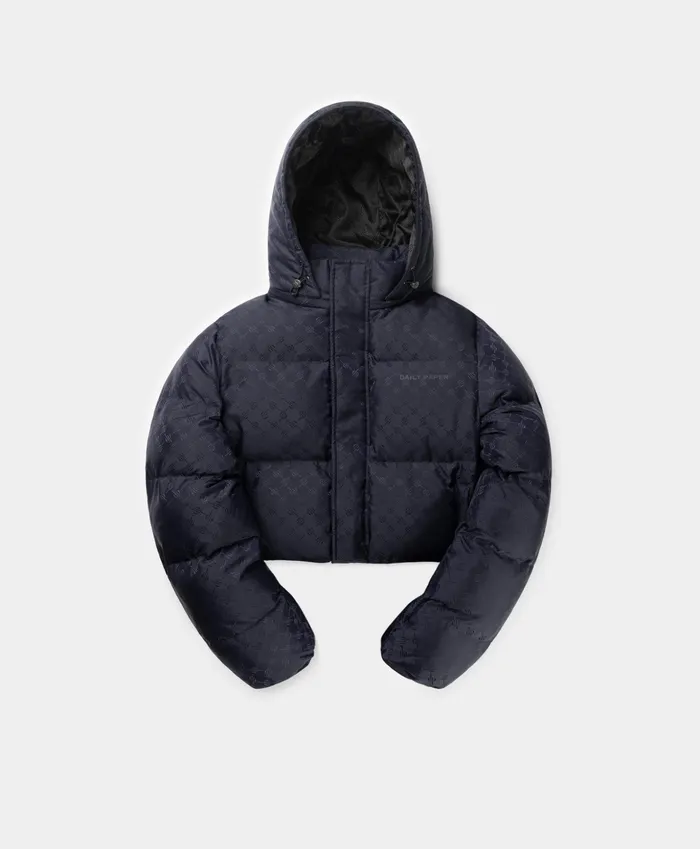 Deep Navy Monogram Cropped Puffer Jacket Women Daily Paper Jackets
