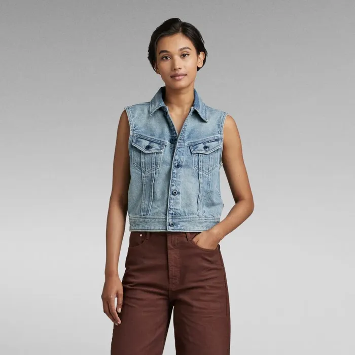 Denim Jackets Women GStar RAW Slim Denim Vest Sun Faded Air Force Blue