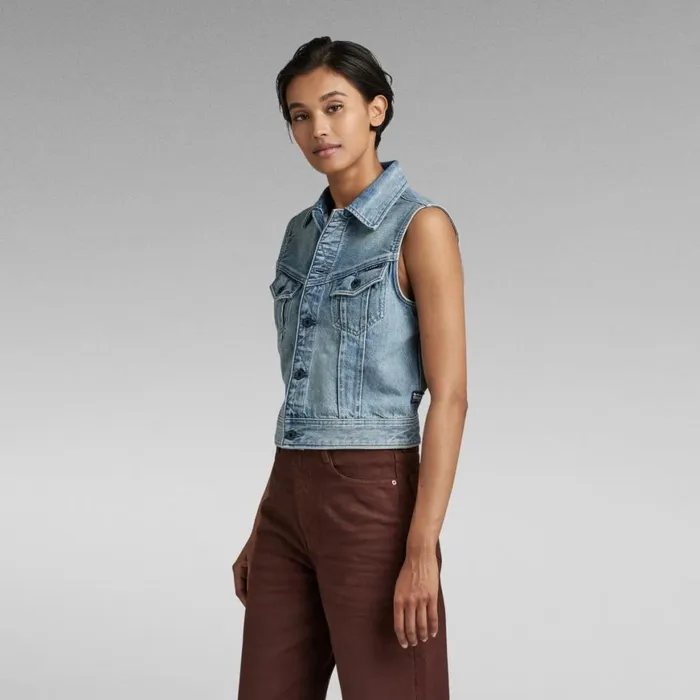 Denim Jackets Women GStar RAW Slim Denim Vest Sun Faded Air Force Blue