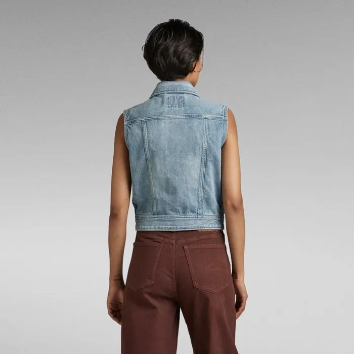 Denim Jackets Women GStar RAW Slim Denim Vest Sun Faded Air Force Blue