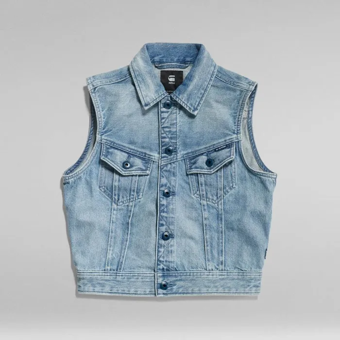 Denim Jackets Women GStar RAW Slim Denim Vest Sun Faded Air Force Blue