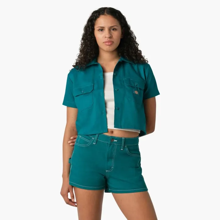Dickies Button Up Women039s Cropped Work Shirt Deep Lake Deep Lake dl2 8211 Women Dickies Button Up Women039s Cropped Work Shirt Deep Lake Deep Lake dl2 8211 Women