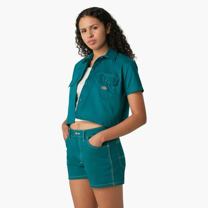 Dickies Button Up Women039s Cropped Work Shirt Deep Lake Deep Lake dl2 8211 Women Dickies Button Up Women039s Cropped Work Shirt Deep Lake Deep Lake dl2 8211 Women