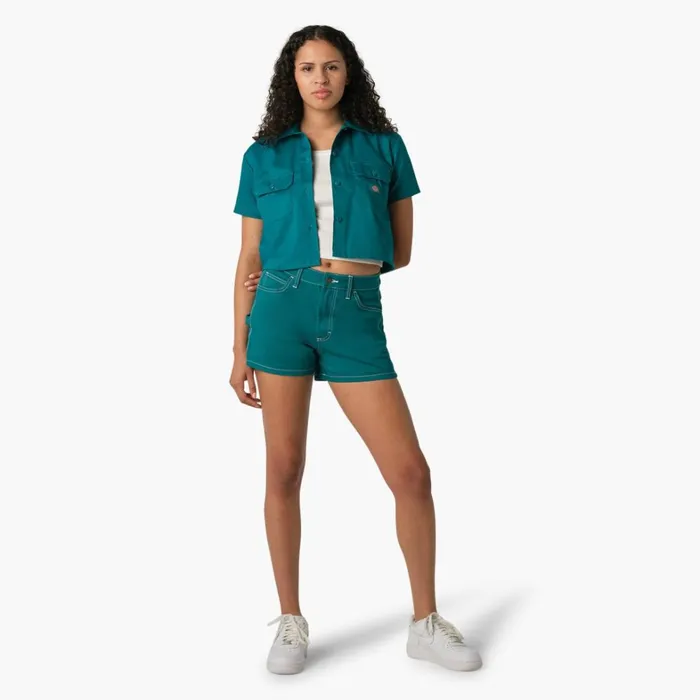 Dickies Button Up Women039s Cropped Work Shirt Deep Lake Deep Lake dl2 8211 Women Dickies Button Up Women039s Cropped Work Shirt Deep Lake Deep Lake dl2 8211 Women