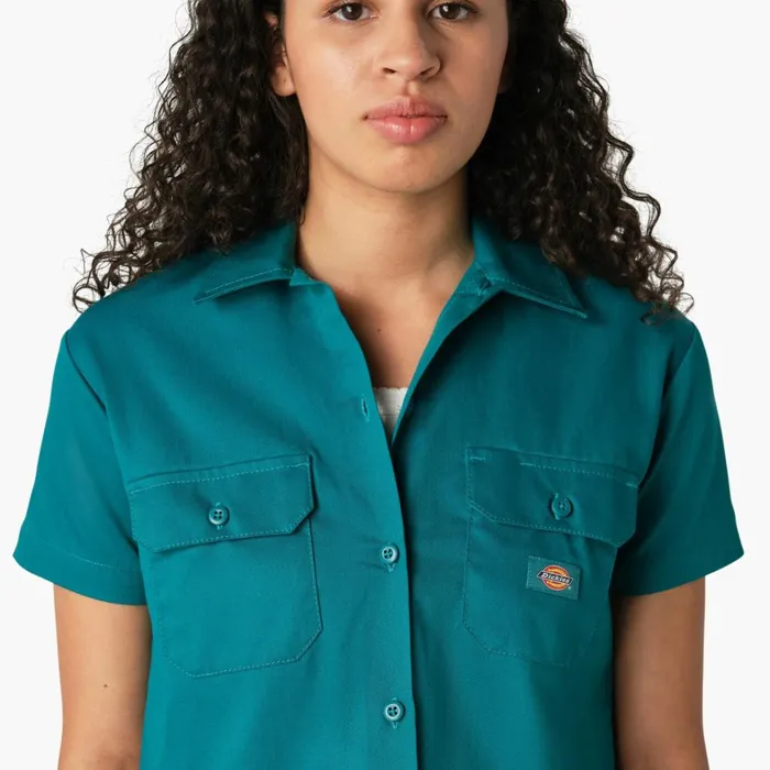 Dickies Button Up Women039s Cropped Work Shirt Deep Lake Deep Lake dl2 8211 Women Dickies Button Up Women039s Cropped Work Shirt Deep Lake Deep Lake dl2 8211 Women