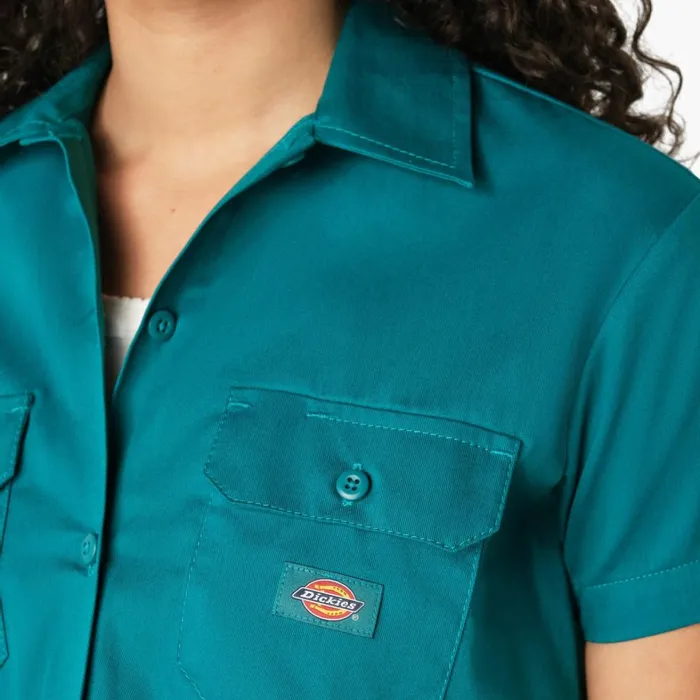 Dickies Button Up Women039s Cropped Work Shirt Deep Lake Deep Lake dl2 8211 Women Dickies Button Up Women039s Cropped Work Shirt Deep Lake Deep Lake dl2 8211 Women