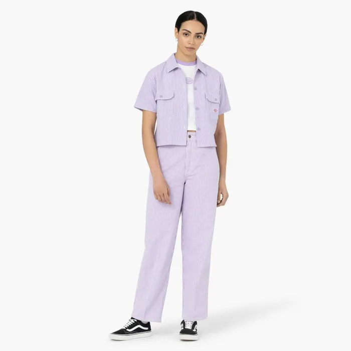 Dickies Button Up Women039s Hickory Stripe Cropped Work Shirt EcruLilac Ecrulilac eug 8211 Women Dickies Button Up Women039s Hickory Stripe Cropped Work Shirt EcruLilac Ecrulilac eug 8211 Women