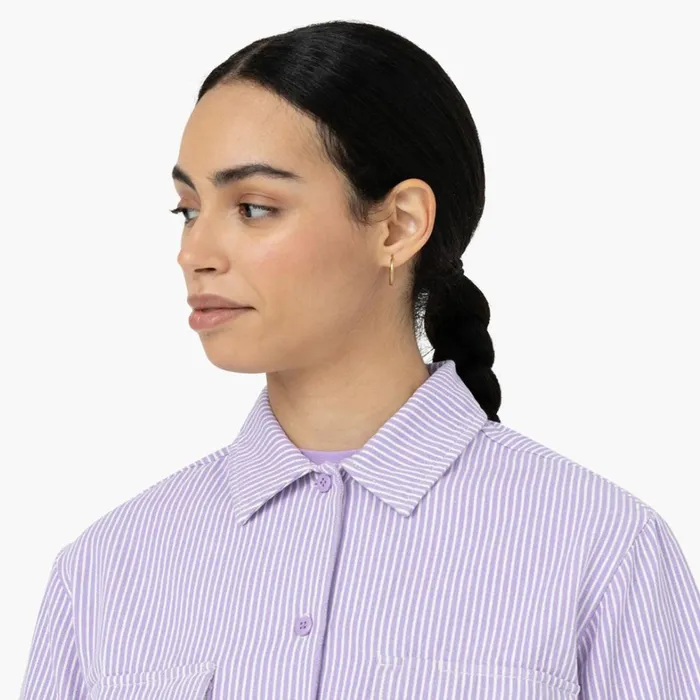 Dickies Button Up Women039s Hickory Stripe Cropped Work Shirt EcruLilac Ecrulilac eug 8211 Women Dickies Button Up Women039s Hickory Stripe Cropped Work Shirt EcruLilac Ecrulilac eug 8211 Women
