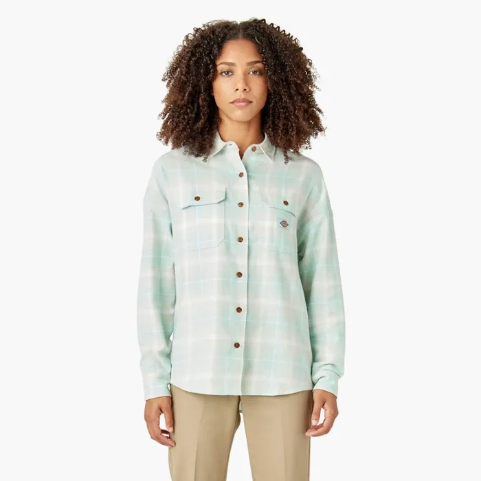 Dickies Button Up Women039s Long Sleeve Flannel Shirt Soft Gray Turquoise Plaid Soft Gray Turquoise Plaid qpt 8211 Women Dickies Button Up Women039s Long Sleeve Flannel Shirt Soft Gray Turquoise Plaid Soft Gray Turquoise Plaid qpt 8211 Women