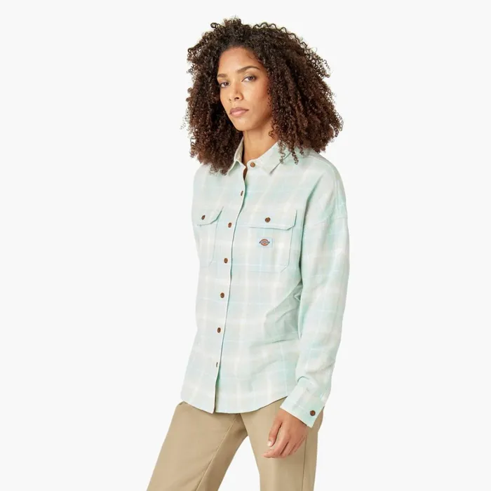Dickies Button Up Women039s Long Sleeve Flannel Shirt Soft Gray Turquoise Plaid Soft Gray Turquoise Plaid qpt 8211 Women Dickies Button Up Women039s Long Sleeve Flannel Shirt Soft Gray Turquoise Plaid Soft Gray Turquoise Plaid qpt 8211 Women