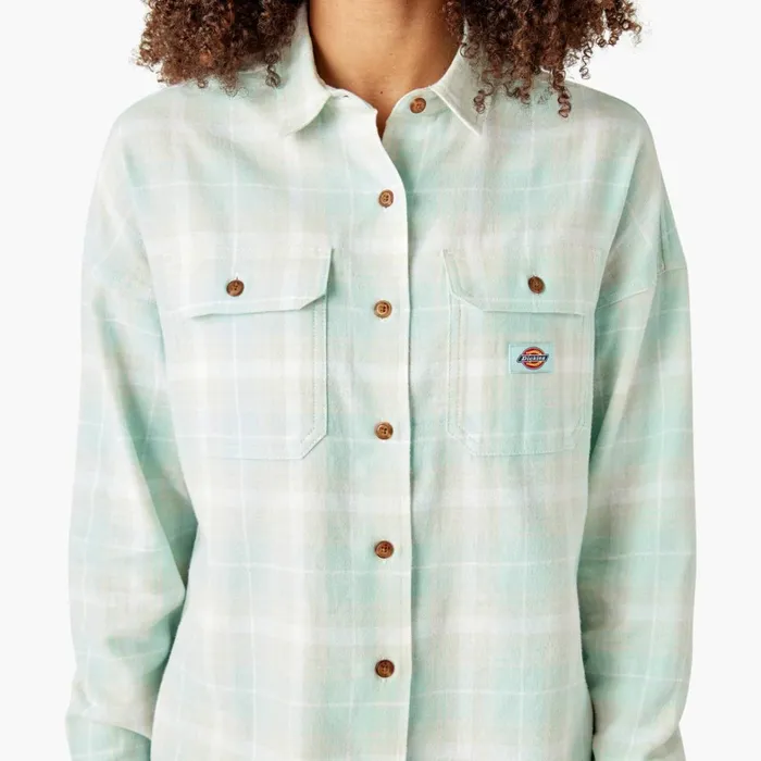 Dickies Button Up Women039s Long Sleeve Flannel Shirt Soft Gray Turquoise Plaid Soft Gray Turquoise Plaid qpt 8211 Women Dickies Button Up Women039s Long Sleeve Flannel Shirt Soft Gray Turquoise Plaid Soft Gray Turquoise Plaid qpt 8211 Women