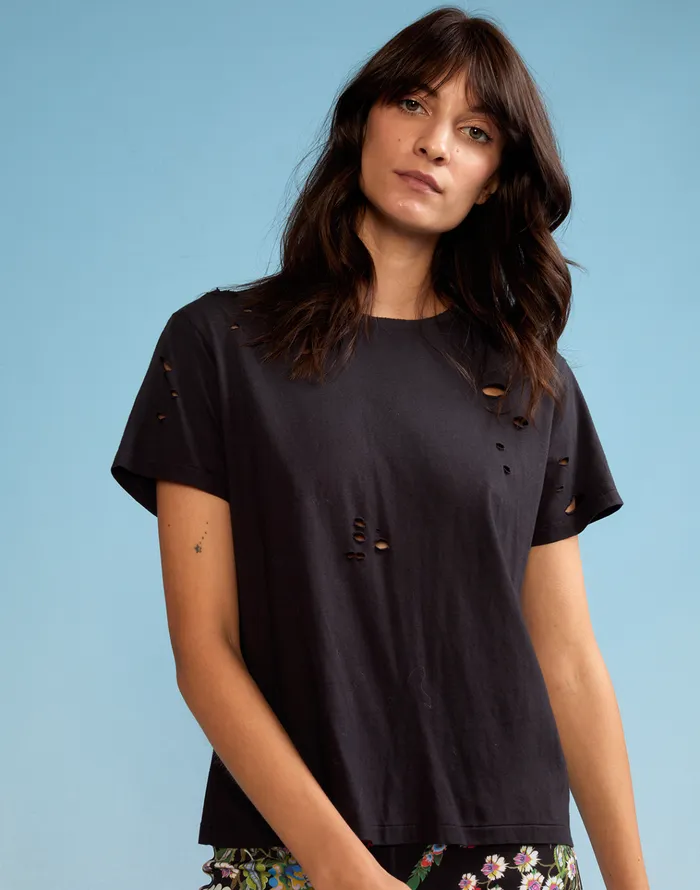 Distressed Tee 8211 Black Women Cynthia Rowley Tops