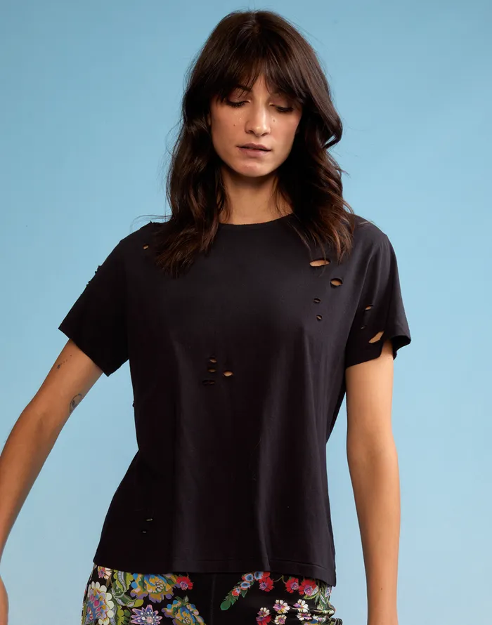 Distressed Tee 8211 Black Women Cynthia Rowley Tops