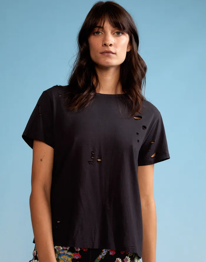 Distressed Tee 8211 Black Women Cynthia Rowley Tops