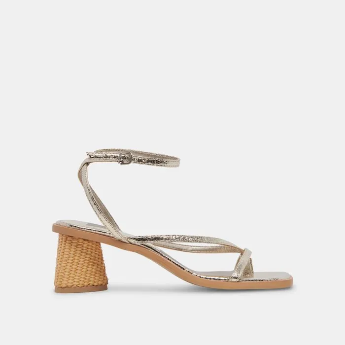 Dolce Vita Banita Wide Sandals Light Gold Crackled Stella Women Heels