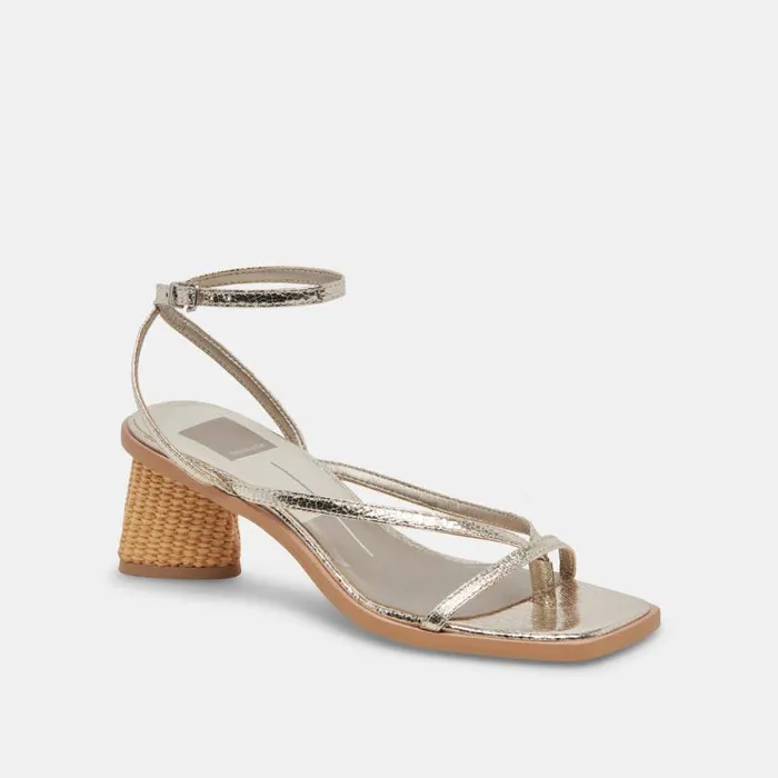Dolce Vita Banita Wide Sandals Light Gold Crackled Stella Women Heels