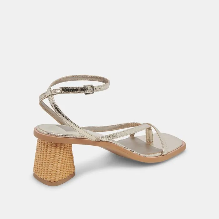 Dolce Vita Banita Wide Sandals Light Gold Crackled Stella Women Heels