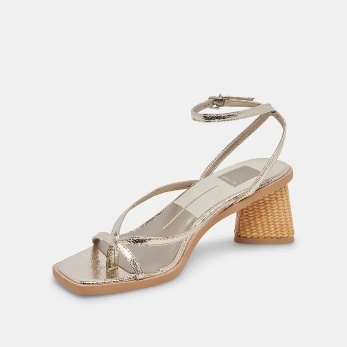 Dolce Vita Banita Wide Sandals Light Gold Crackled Stella Women Heels