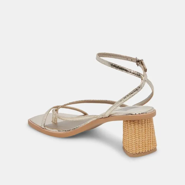 Dolce Vita Banita Wide Sandals Light Gold Crackled Stella Women Heels