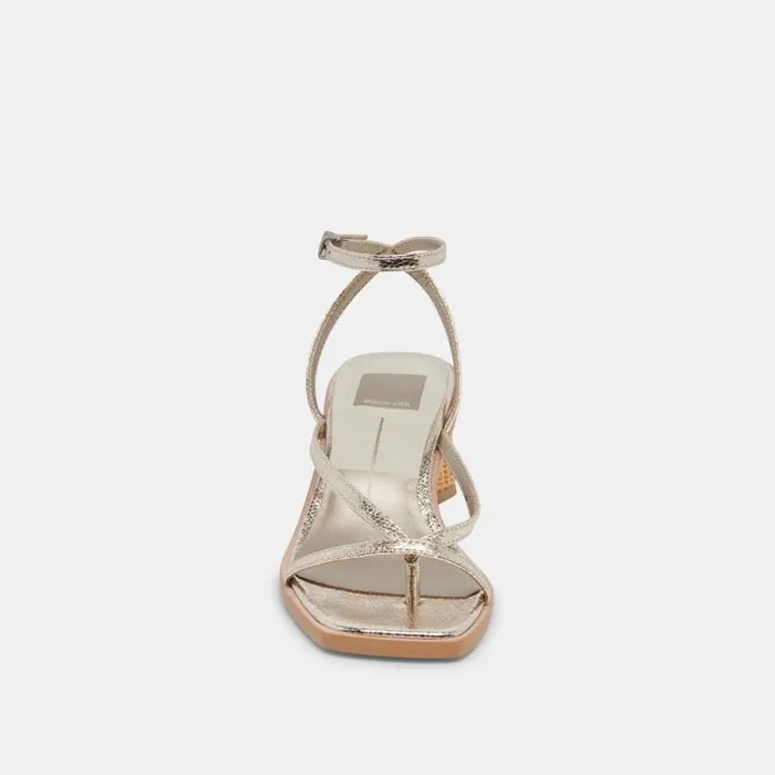 Dolce Vita Banita Wide Sandals Light Gold Crackled Stella Women Heels
