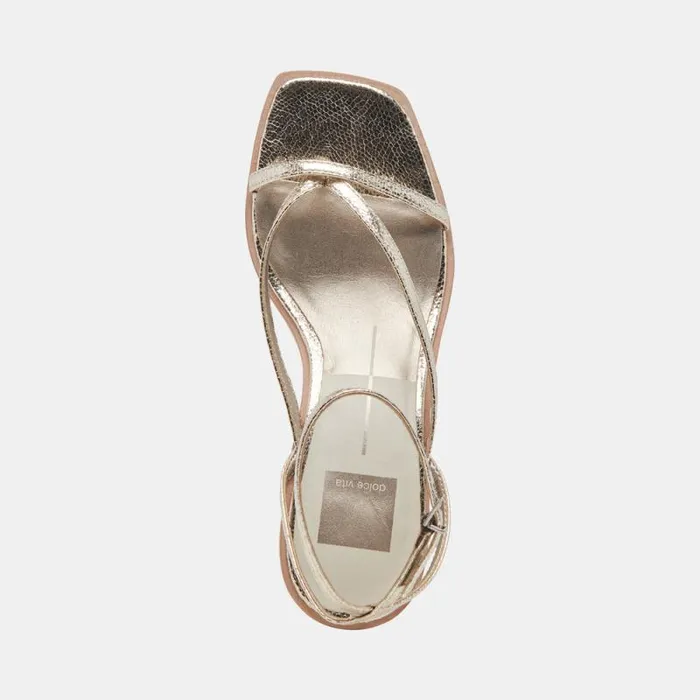 Dolce Vita Banita Wide Sandals Light Gold Crackled Stella Women Heels