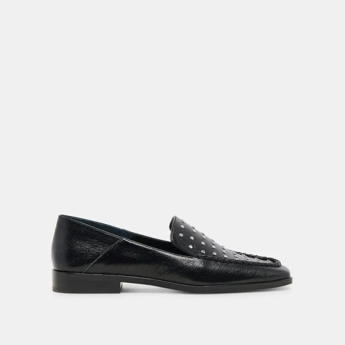 Dolce Vita Beny Flats Black Studded Leather Women Flats and Loafers