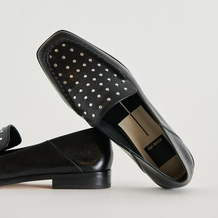 Dolce Vita Beny Flats Black Studded Leather Women Flats and Loafers