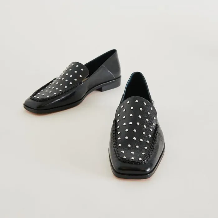 Dolce Vita Beny Flats Black Studded Leather Women Flats and Loafers