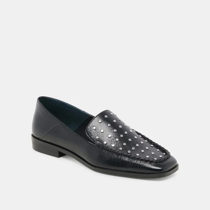 Dolce Vita Beny Flats Black Studded Leather Women Flats and Loafers