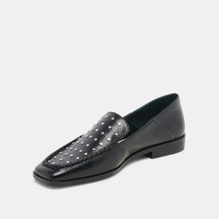 Dolce Vita Beny Flats Black Studded Leather Women Flats and Loafers