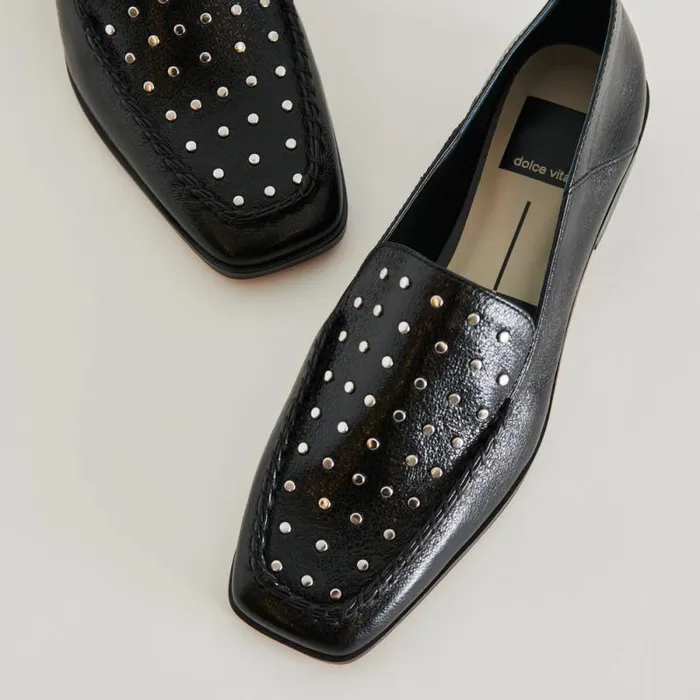 Dolce Vita Beny Flats Black Studded Leather Women Flats and Loafers