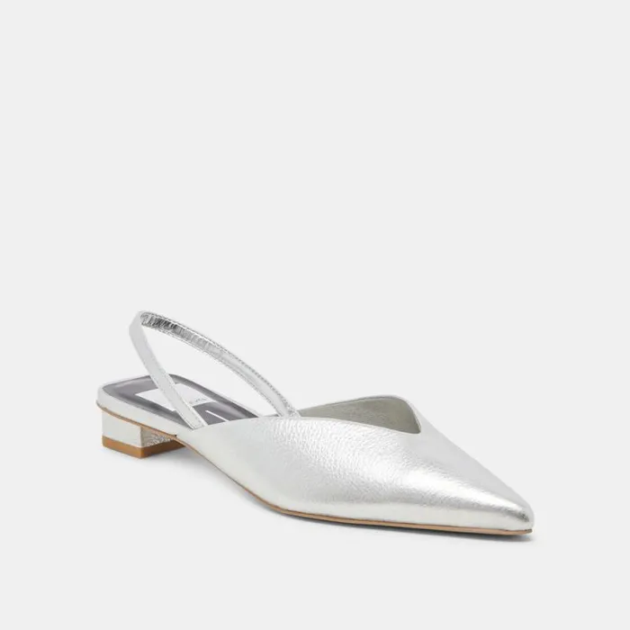 Dolce Vita Byanca Flats Silver Distressed Leather Women Flats and Loafers