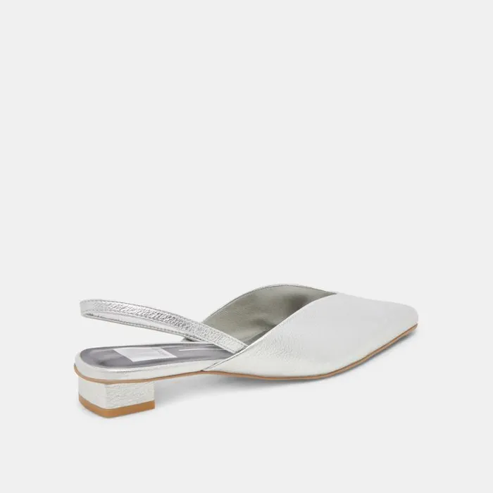 Dolce Vita Byanca Flats Silver Distressed Leather Women Flats and Loafers