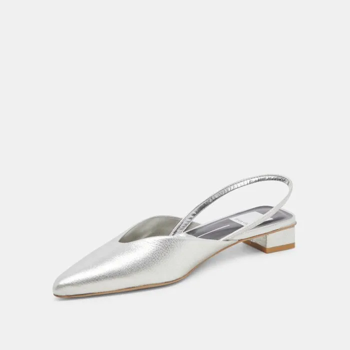Dolce Vita Byanca Flats Silver Distressed Leather Women Flats and Loafers