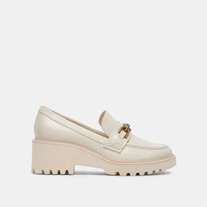 Dolce Vita Harlen Loafers Ivory Crinkle Patent Women Flats and Loafers