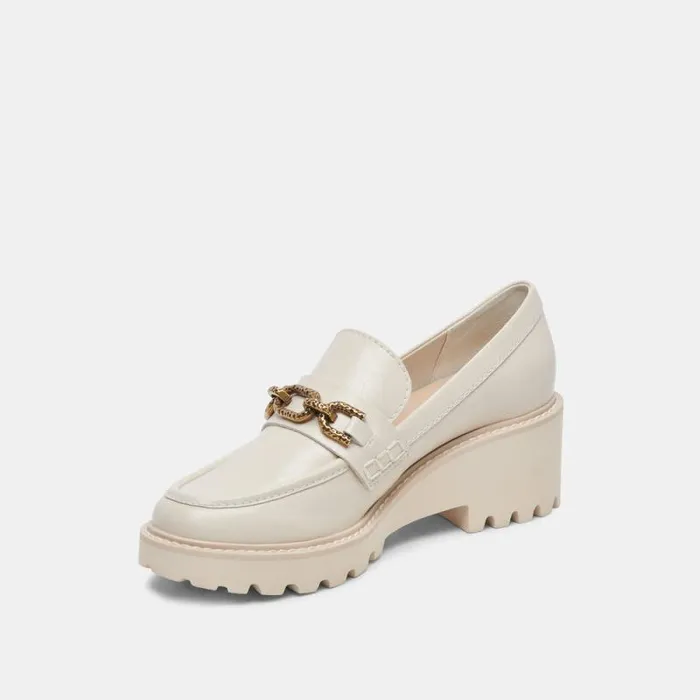 Dolce Vita Harlen Loafers Ivory Crinkle Patent Women Flats and Loafers