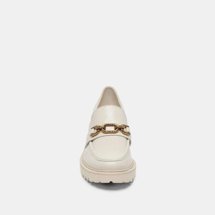 Dolce Vita Harlen Loafers Ivory Crinkle Patent Women Flats and Loafers