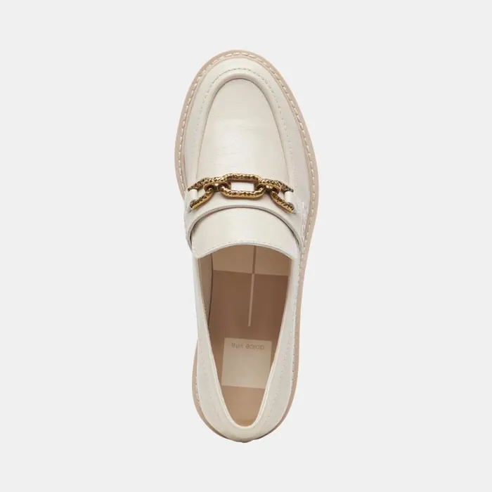 Dolce Vita Harlen Loafers Ivory Crinkle Patent Women Flats and Loafers