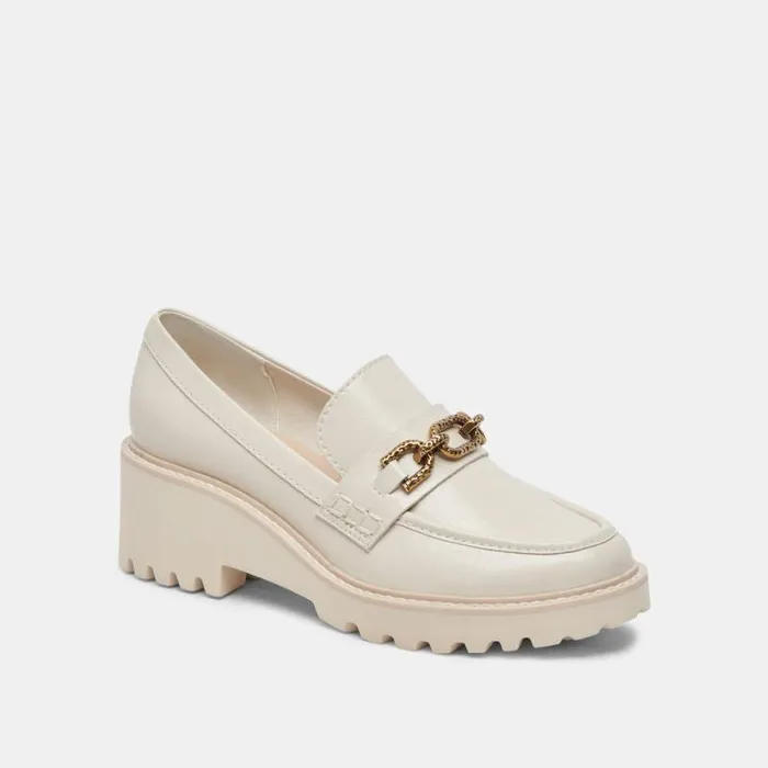 Dolce Vita Harlen Loafers Ivory Crinkle Patent Women Flats and Loafers
