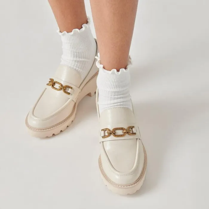 Dolce Vita Harlen Loafers Ivory Crinkle Patent Women Flats and Loafers