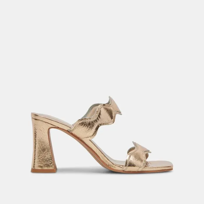 Dolce Vita Ilva Heels Gold Distressed Leather Women Heels