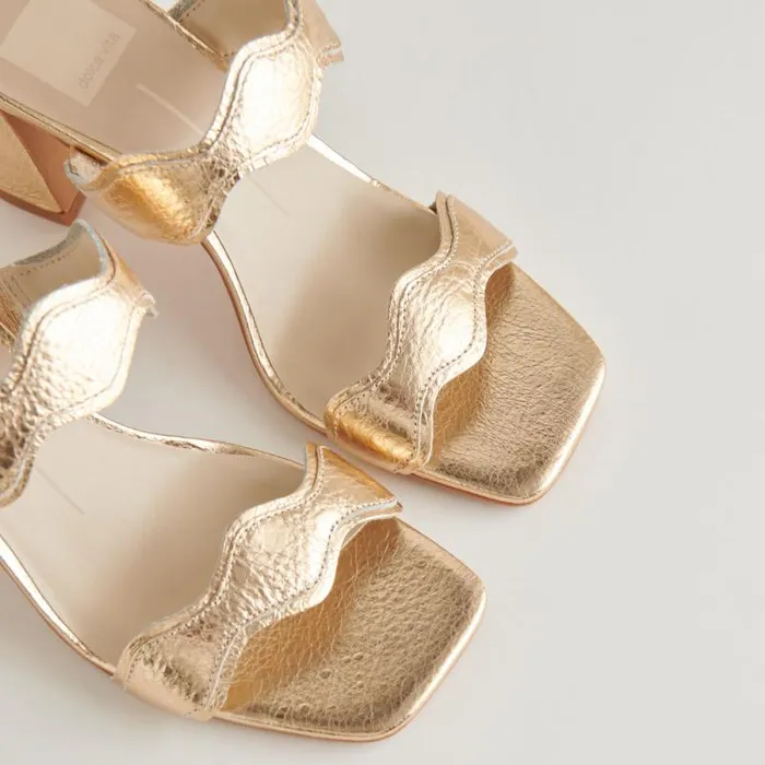 Dolce Vita Ilva Heels Gold Distressed Leather Women Heels