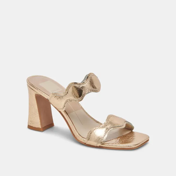 Dolce Vita Ilva Heels Gold Distressed Leather Women Heels