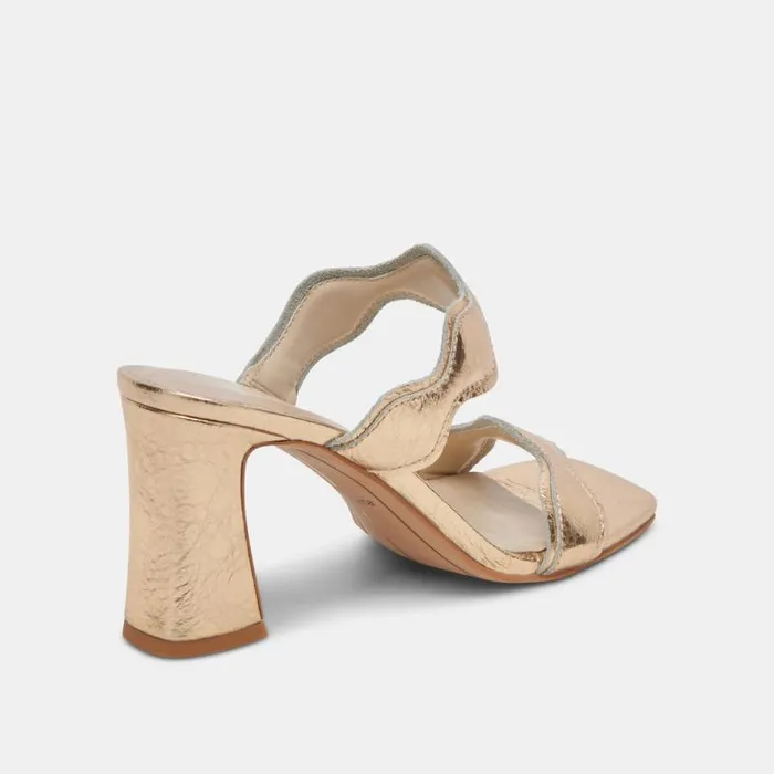 Dolce Vita Ilva Heels Gold Distressed Leather Women Heels
