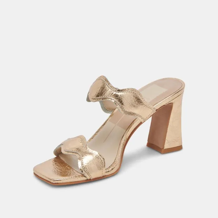 Dolce Vita Ilva Heels Gold Distressed Leather Women Heels