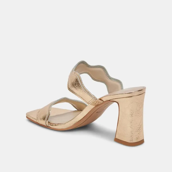 Dolce Vita Ilva Heels Gold Distressed Leather Women Heels