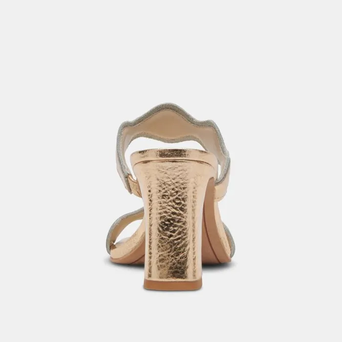 Dolce Vita Ilva Heels Gold Distressed Leather Women Heels