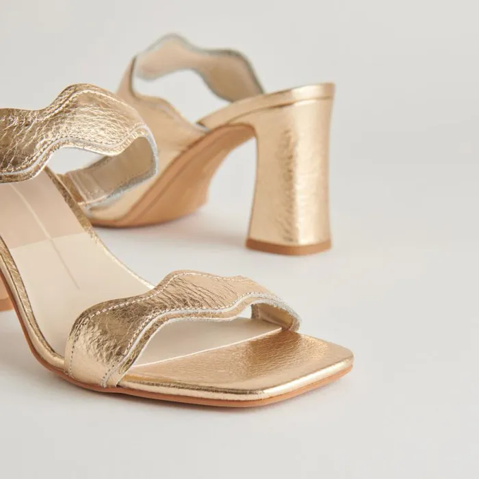 Dolce Vita Ilva Heels Gold Distressed Leather Women Heels