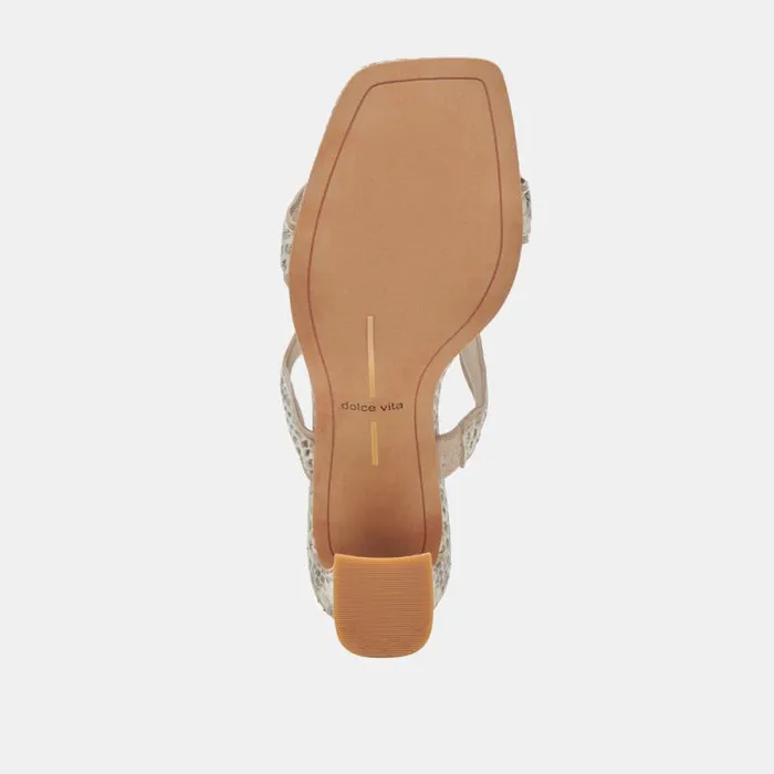 Dolce Vita Ilva Heels Grey White Embossed Leather Women Heels
